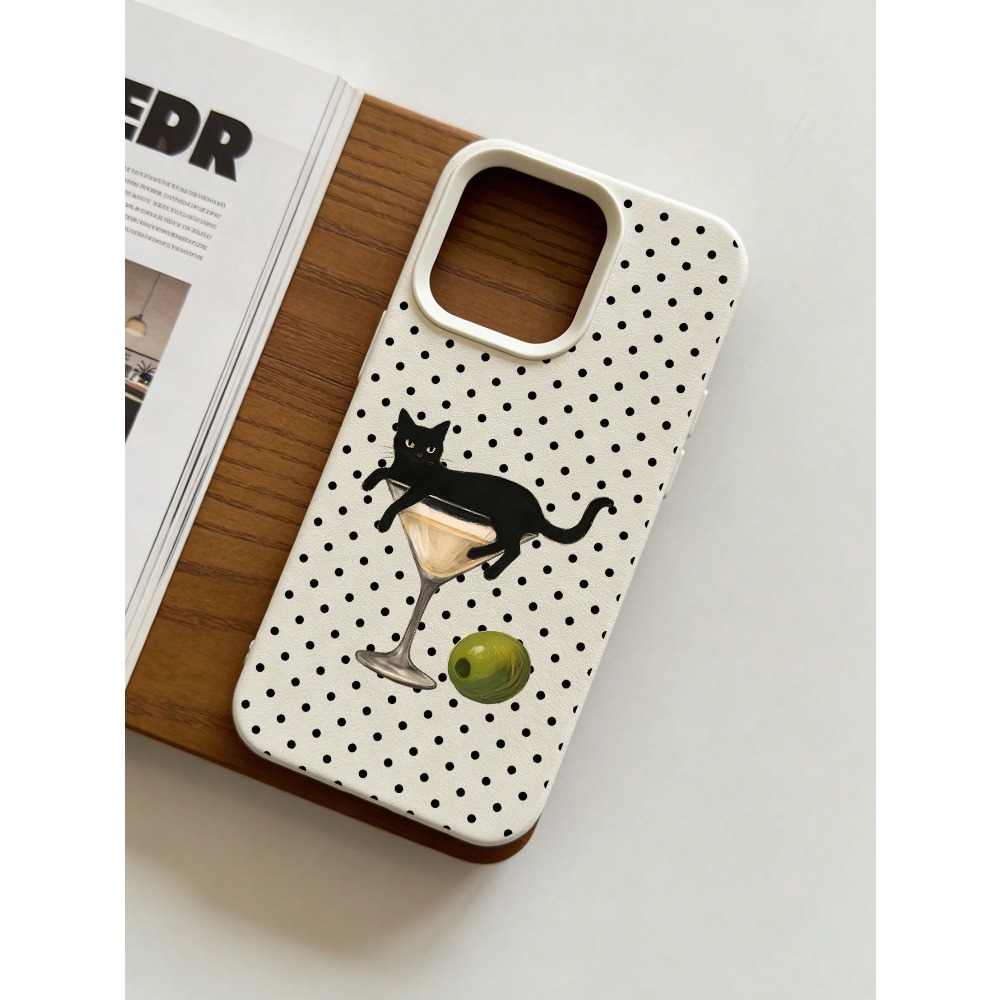 Wine & Beer Shop Photos - Şarap Kadehindeki Sanatsal Kedi İllüstrasyonlu Telefon
